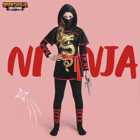 Black and Red Ultimate Ninja Dragon Costume Set for kids