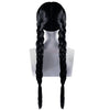 Braided Black Pigtail Wig with Hair Net for Girls Halloween Costume Accessory