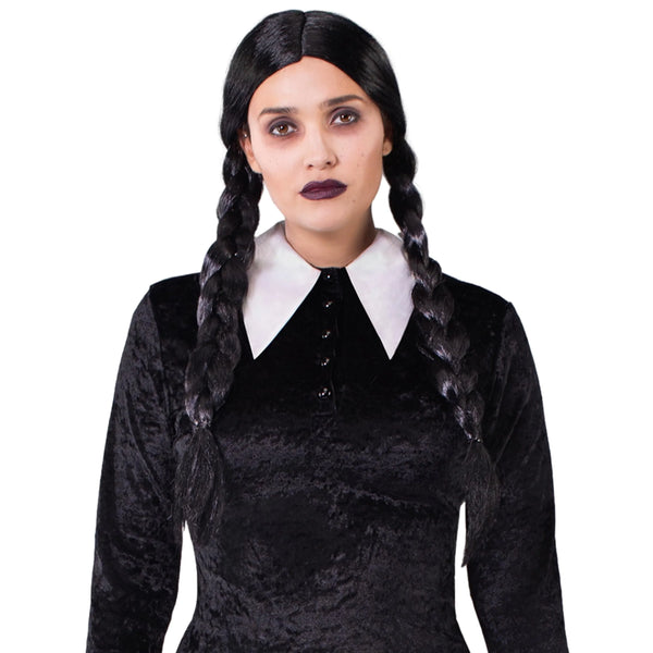Braided Black Pigtail Wig with Hair Net for Girls Halloween Costume Accessory