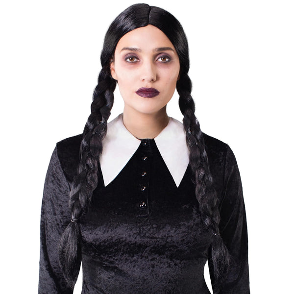 Braided Black Pigtail Wig with Hair Net for Girls Halloween Costume Accessory