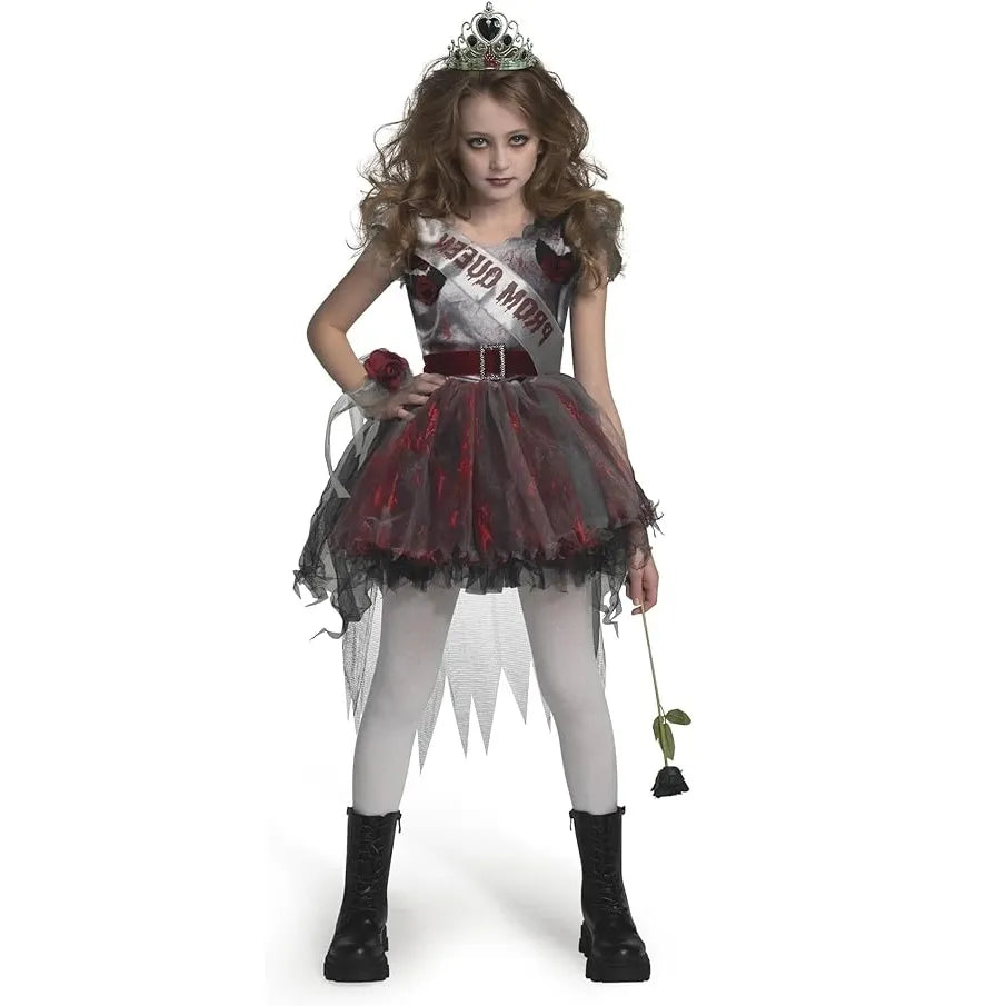 open lace back dress Child Girl Dark Prom Queen Costume, Goth Prom Queen Costume