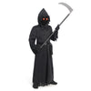 Child Unisex Black Grim Reaper Costume with Gloves, Scythe, Light-Up Glasses