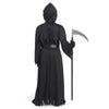 Child Unisex Black Grim Reaper Costume with Gloves, Scythe, Light-Up Glasses