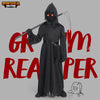 Child Unisex Black Grim Reaper Costume with Gloves, Scythe, Light-Up Glasses