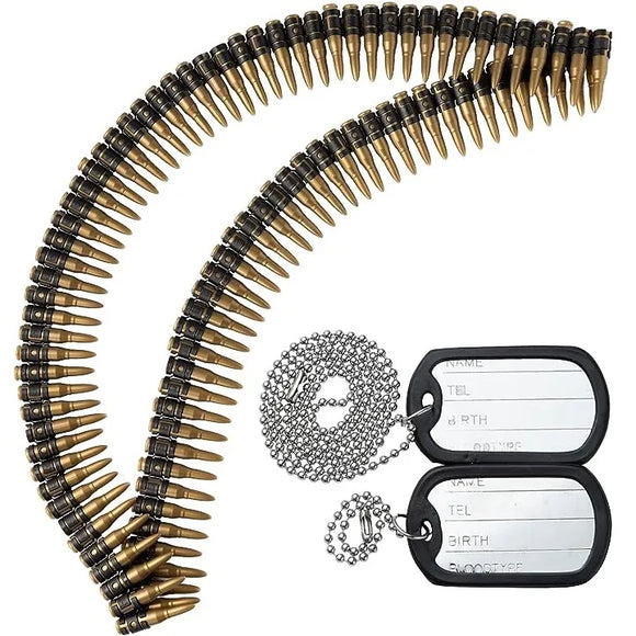 Costume Accessories Props with Fake Bullet Army Belt, Dog Tag