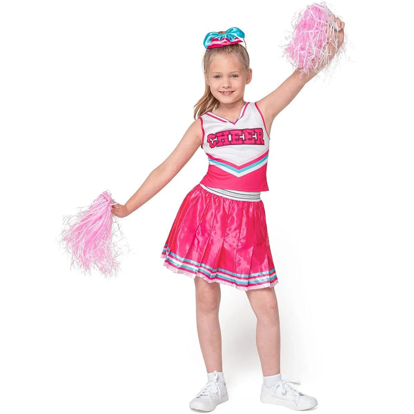 Girl Pink Cheerleader Halloween Costume with Accessories