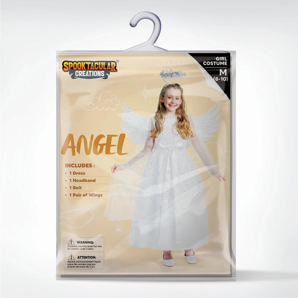 Girls Angel Costume, White Fancy Princess Tulle Dress