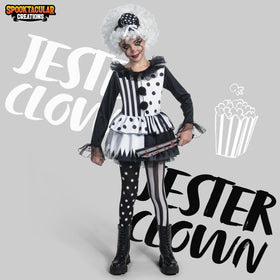 Girls Clown Costume, Killer Clown Costume, Black and White Jester Dress