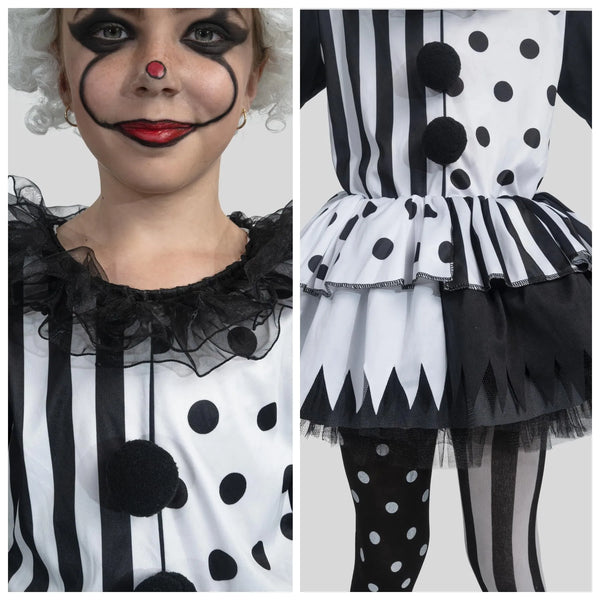 Girls Clown Costume, Killer Clown Costume, Black and White Jester Dress