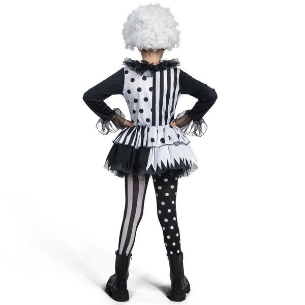 Girls Clown Costume, Killer Clown Costume, Black and White Jester Dres