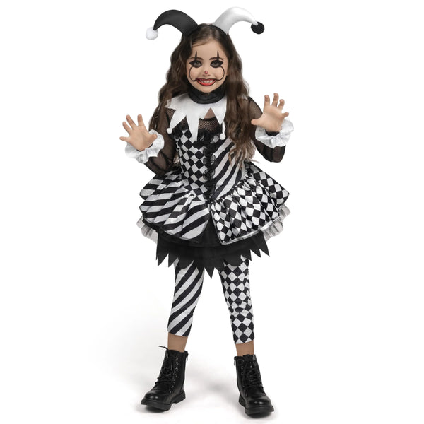 Girls Evil Clown Costume Black and White Clown Dress