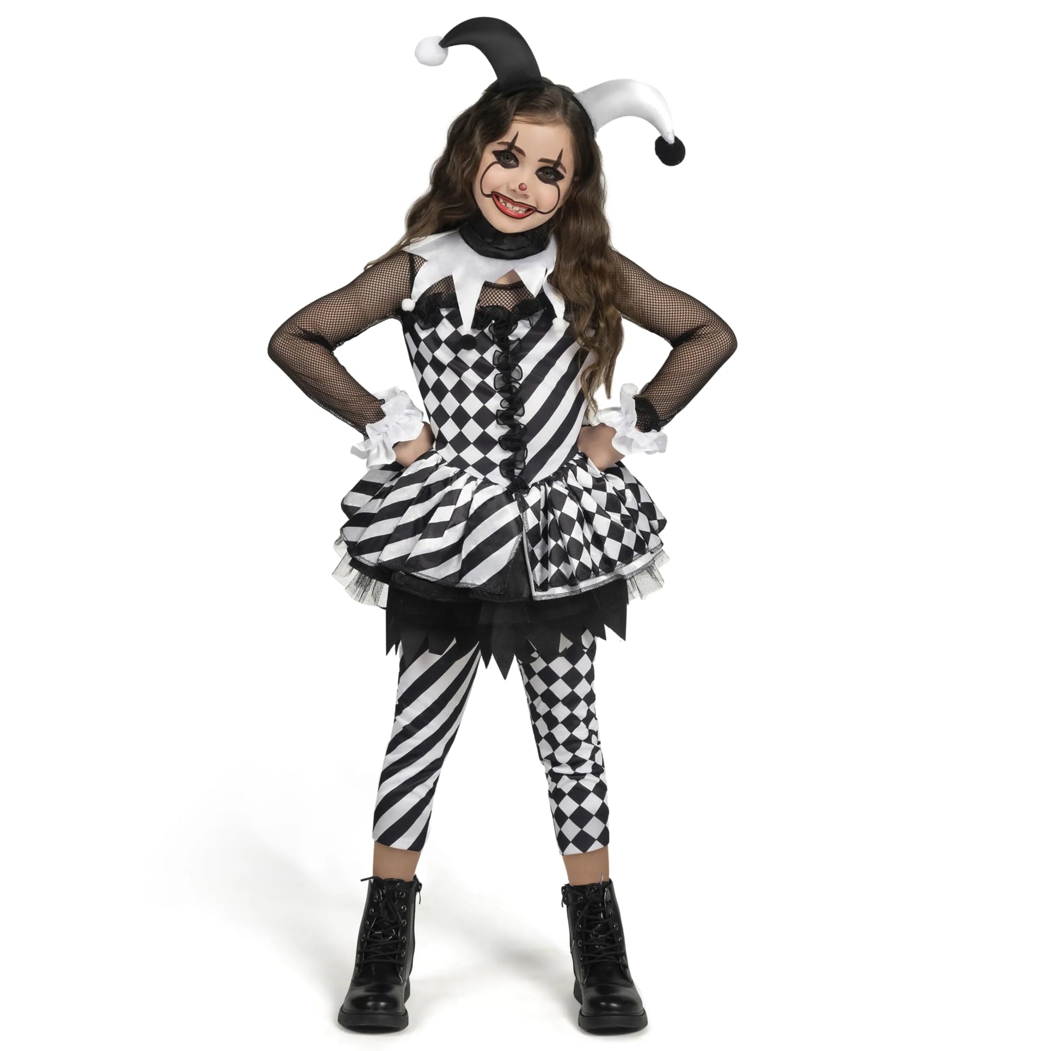 Girls Evil Clown Costume Black and White Clown Dress | Spooktacular Creations Girls Evil Clown Costume Black and White Clown Dress | Spooktacular Creations