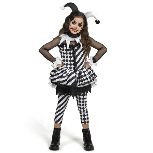 Girls Evil Clown Costume Black and White Clown Dress