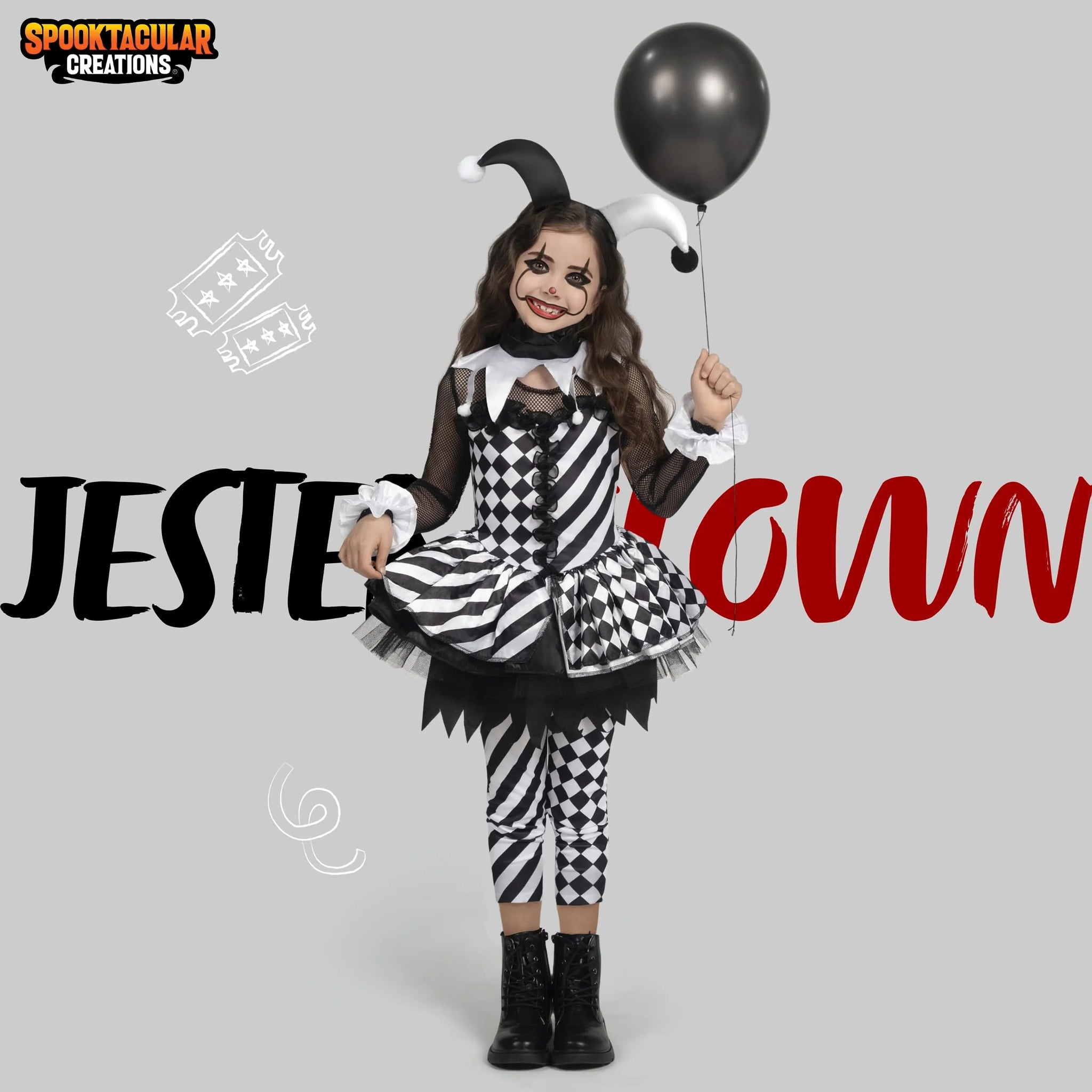 Girls Evil Clown Costume Black and White Clown Dress Girls Evil Clown Costume Black and White Clown Dress