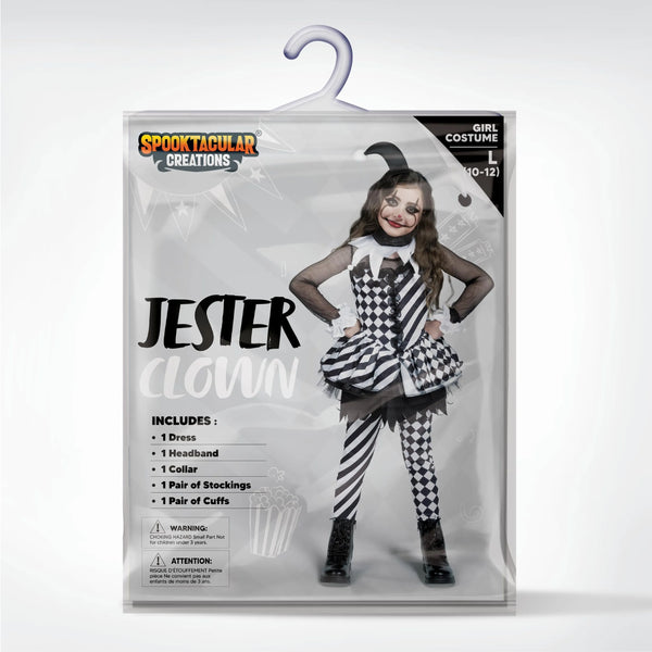 Girls Evil Clown Costume Black and White Clown Dress