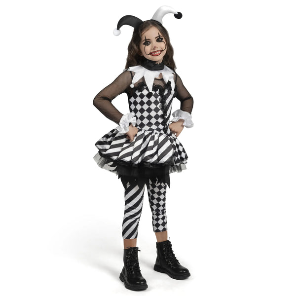 Girls Evil Clown Costume Black and White Clown Dress