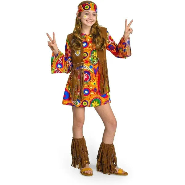 Girls Hippie Costume, Hippie Outfit with 60-70s Accessories for Kids ...