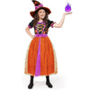 Girls Light-Up Orange Witch Costume, Fairy Tale Witch Halloween Costume