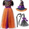 Girls Light-Up Orange Witch Costume, Fairy Tale Witch Halloween Costume