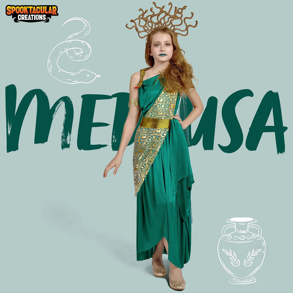 Green Medusa costume with Medusa Headpiece Armlet