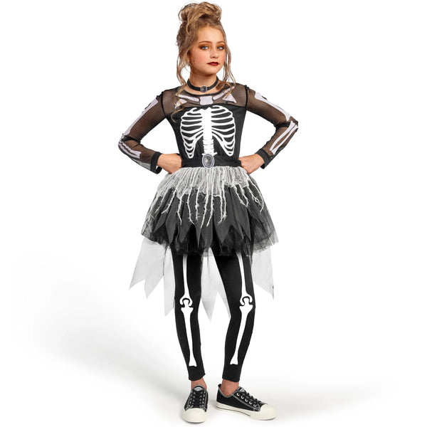 Girls Skeleton Costume, Ghostly Skeleton Tutu Dress for Girls