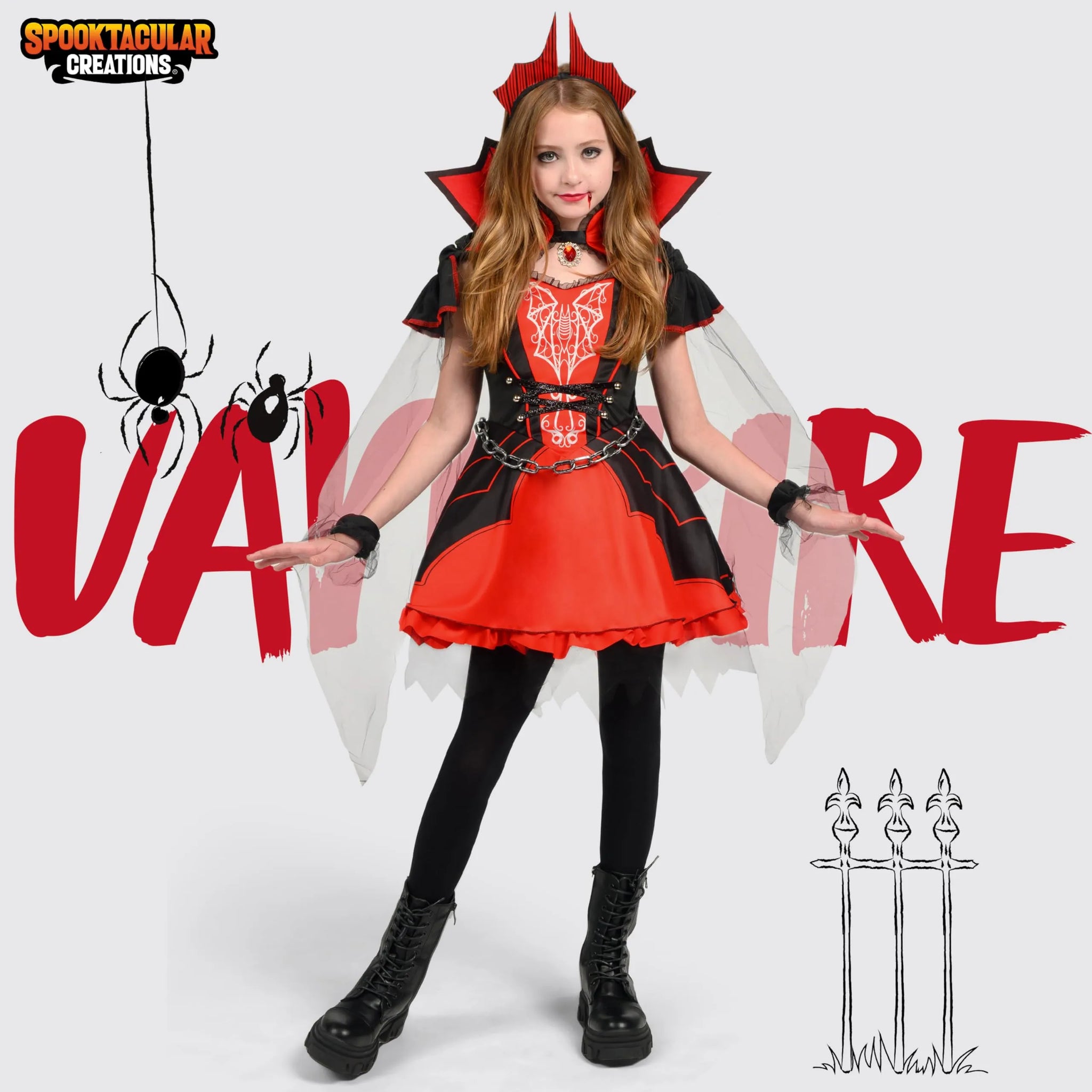 Girls Vampire Costume, Red Dark Vampire Dress for Girls | Spooktacular Creations Girls Vampire Costume, Red Dark Vampire Dress for Girls | Spooktacular Creations