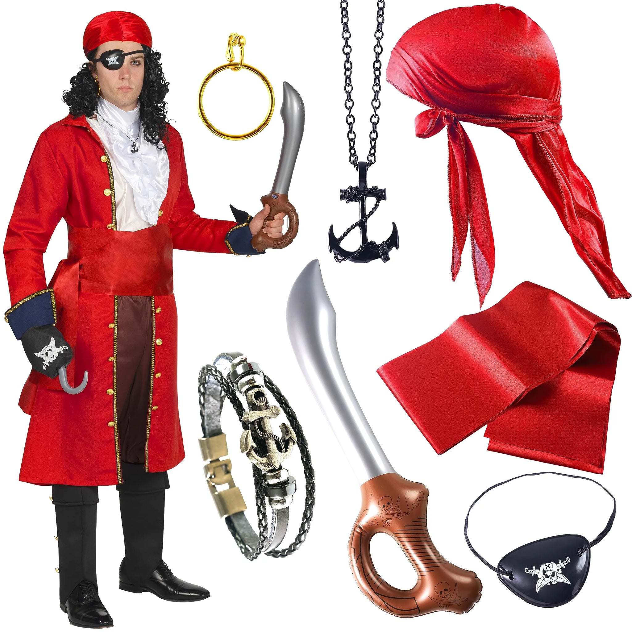 Halloween Deluxe Captain Pirate Costume Set with Bandana