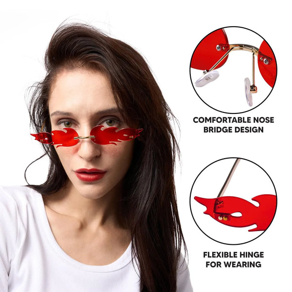 Halloween Flame Glasses, Rimless Goth Glasses, Fire Shaped Sunglasses