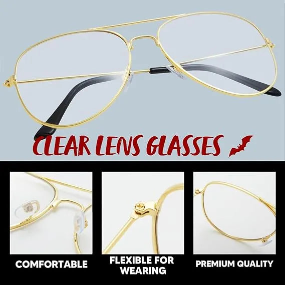 Halloween Men Costume 80s 90s Glasses Gold Frame Glasses