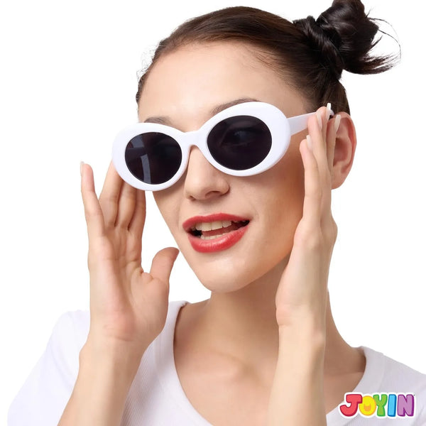 Halloween Oval Goggles Glasses, White Circular Sunglasses