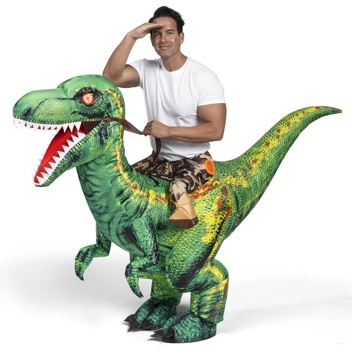 Inflatable Raptor Rider Costume Inflatable Dinosaur Costume, Riding a Raptor Digital Printing Blow-up ...