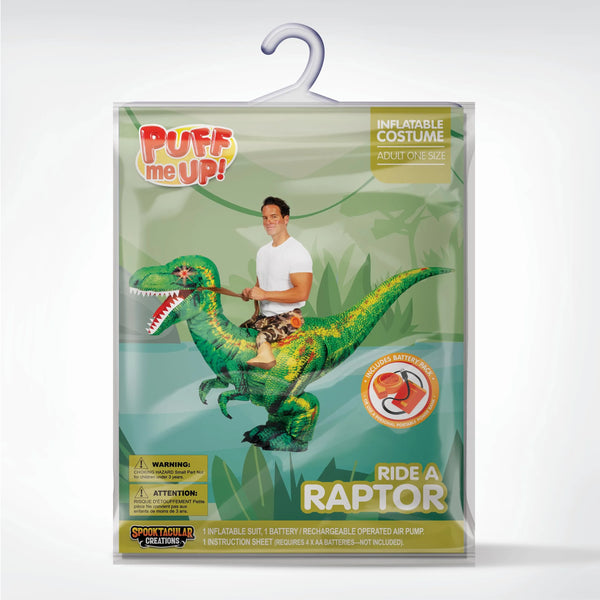 Inflatable Raptor Ride Inflatable Dinosaur Costume, Riding a Raptor Digital Printing Blow-up ...
