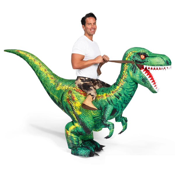Inflatable Raptor Ride Inflatable Dinosaur Costume, Riding a Raptor Digital Printing Blow-up ...