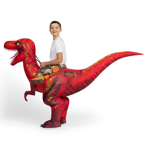 Inflatable Dinosaur Costume, Riding a Raptor Digital Printing Blow-up with LED Light Eyes