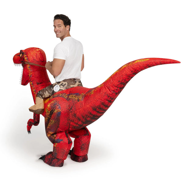Inflatable Raptor Rider Costume Inflatable Dinosaur Costume, Riding a Raptor Digital Printing Blow-up ...