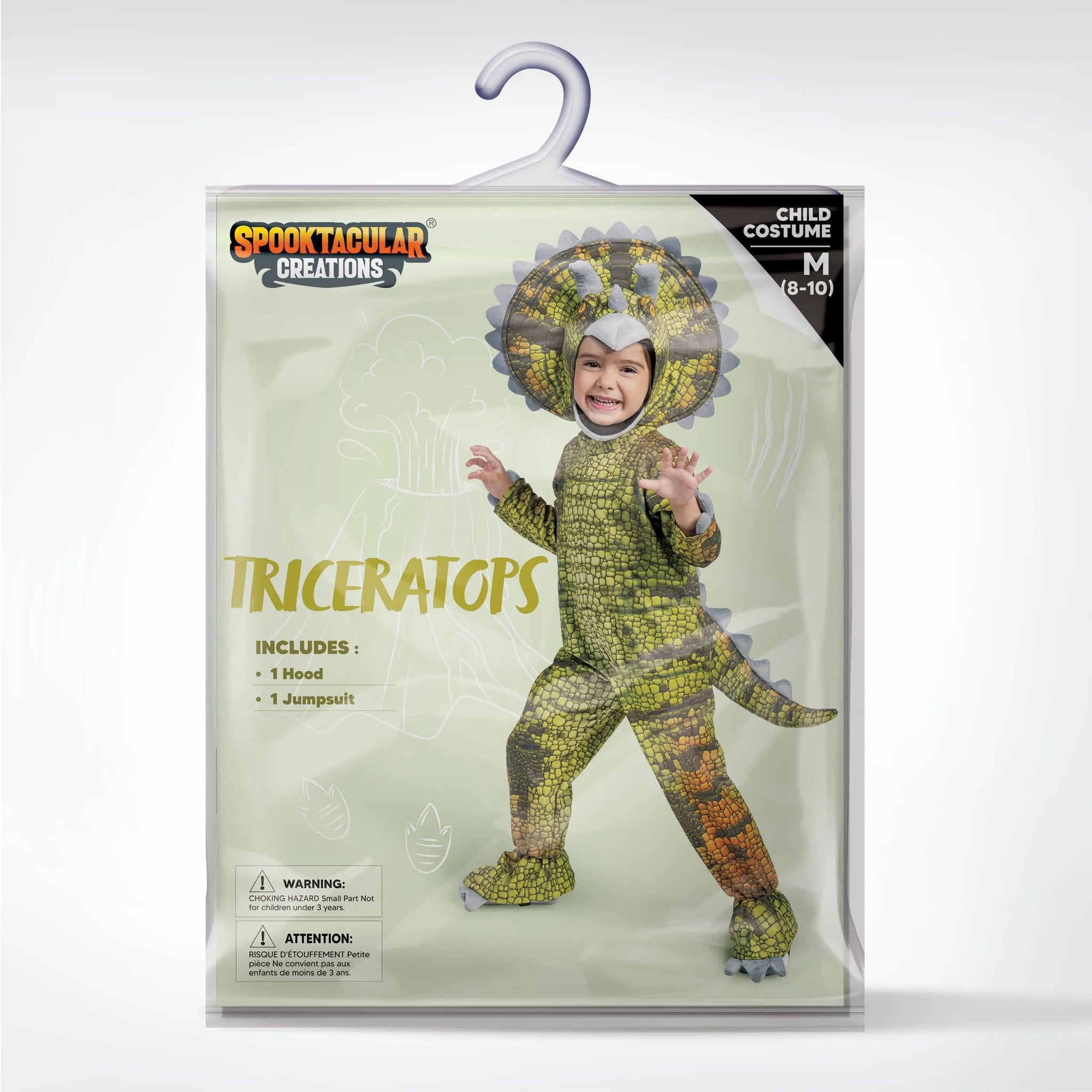 Toddler Triceratops Dinosaur Costume – Jumpsuit With Hood & Stuffed Tail For Kids