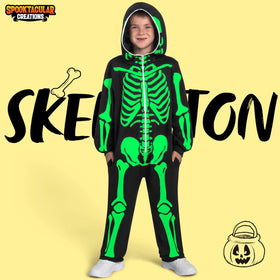 Kids Unisex Skeleton jumpsuit Pajama Plush Zip-Up Glow in the Dark