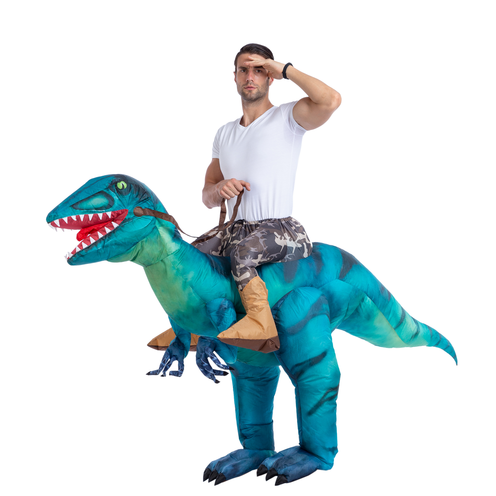Inflatable Raptor Rider Costume Inflatable Ride-On Blue Raptor Dinosaur Costume | Spooktacular Creations