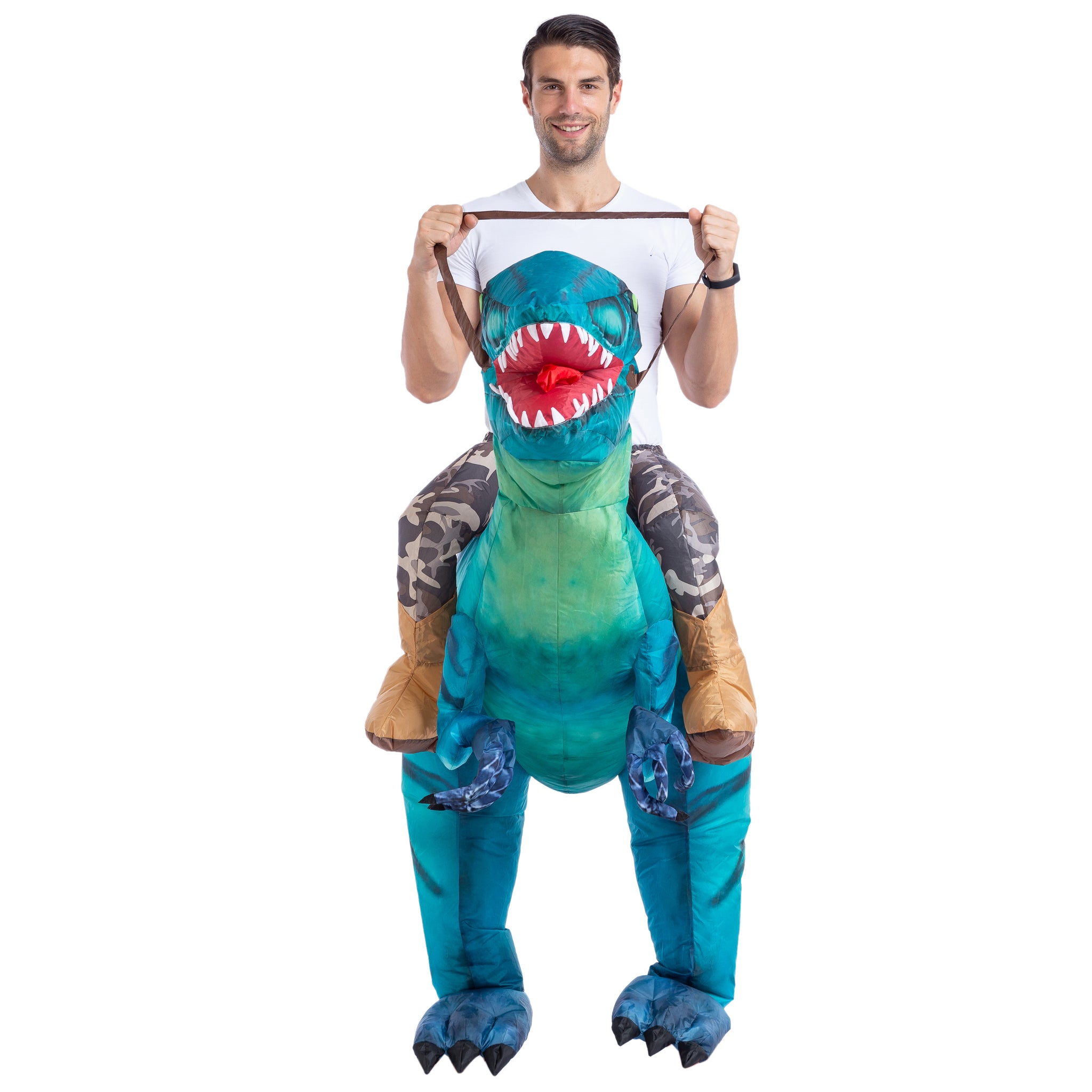 Inflatable Raptor Rider Costume Inflatable Ride-On Blue Raptor Dinosaur Costume | Spooktacular Creations