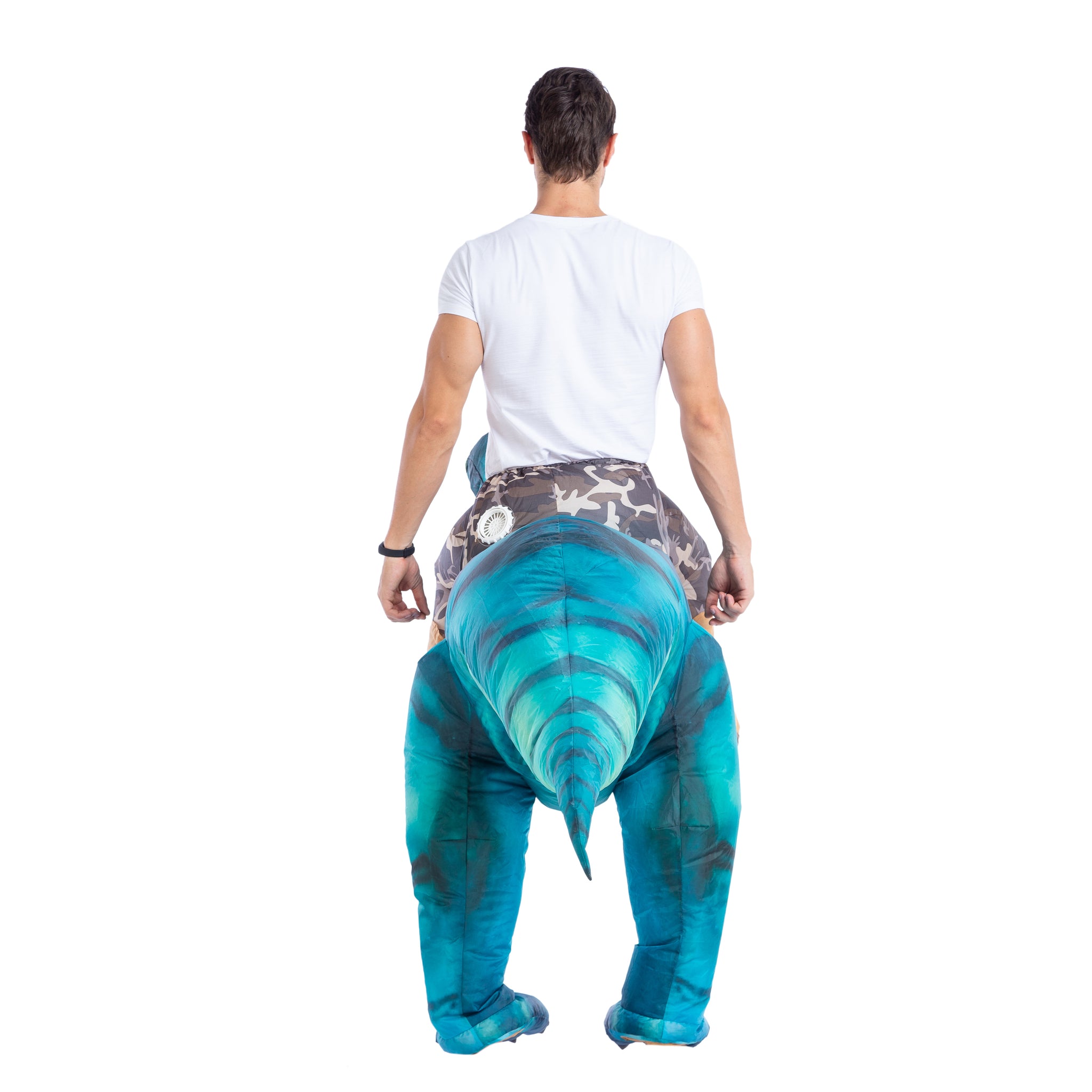 Inflatable Raptor Rider Costume Inflatable Ride-On Blue Raptor Dinosaur Costume | Spooktacular Creations