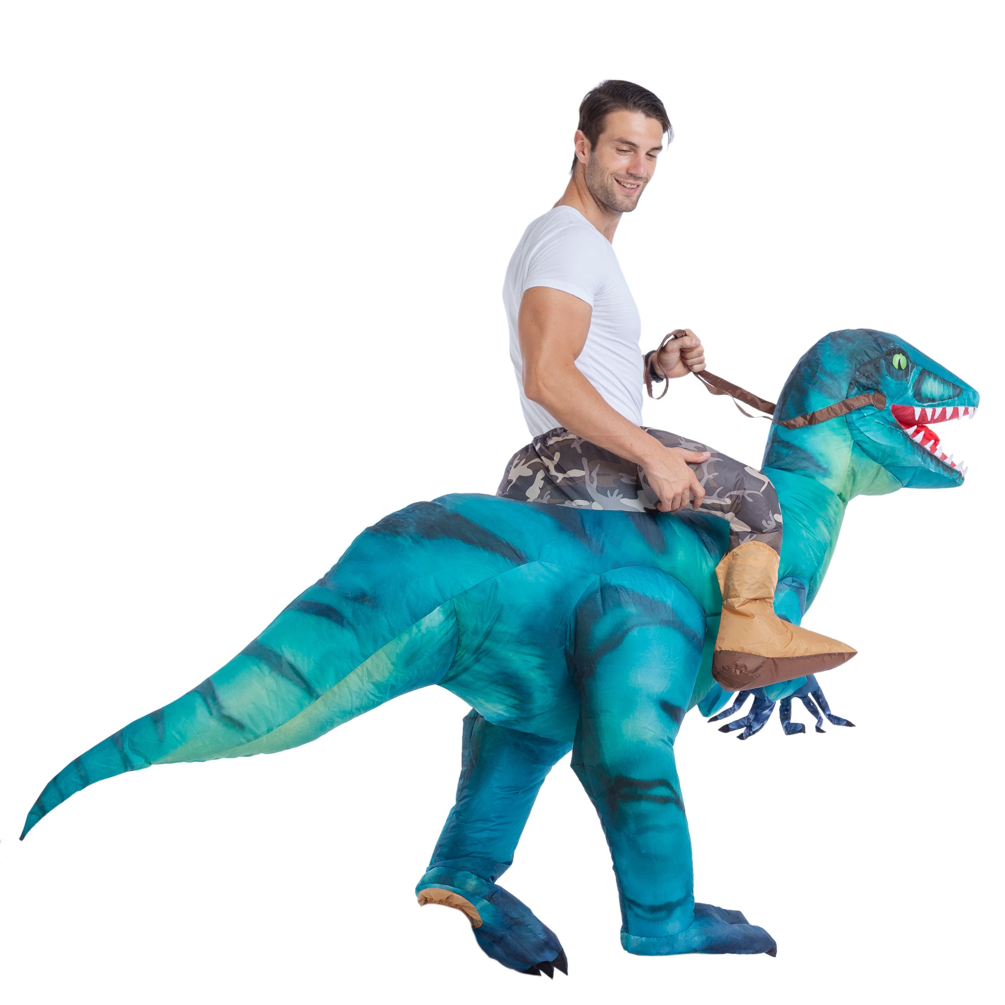 Inflatable Raptor Rider Costume Inflatable Ride-On Blue Raptor Dinosaur Costume | Spooktacular Creations