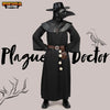 Men Plague Doctor Black Costume Set with Hat, Mask, Shawl, Robe, Gloves, Belt, Garlic, Scepter