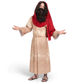 Mens Jesus Christ Robe with Wig, Beard, Shawl, Belt Set for Adult