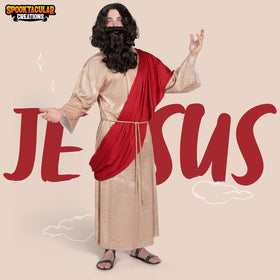 Mens Jesus Christ Robe with Wig, Beard, Shawl, Belt Set for Adult