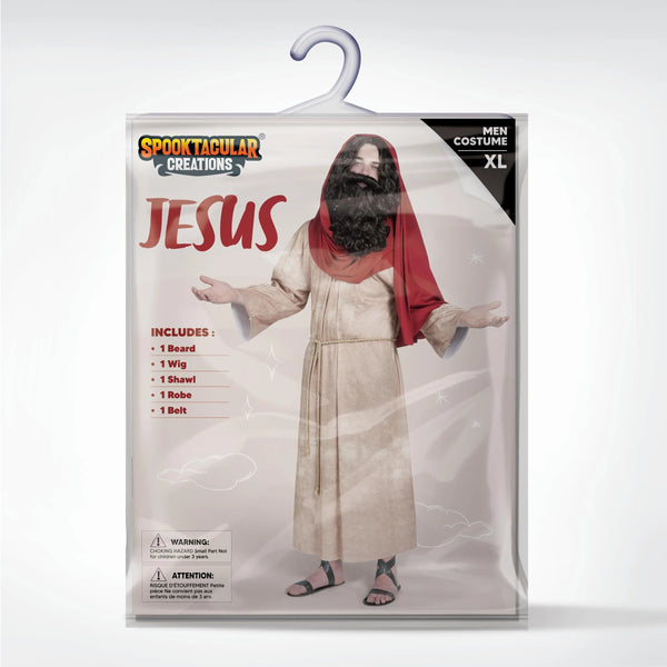 Mens Jesus Christ Robe with Wig, Beard, Shawl, Belt Set for Adult