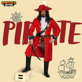 Mens Pirate Captain Costume Set for Adult Halloween Dress Up Party