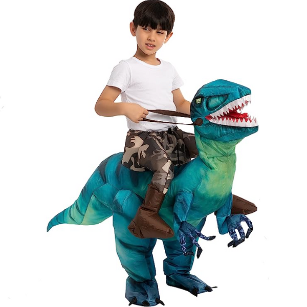 Inflatable Raptor Ride Inflatable Ride-On Blue Raptor Dinosaur Costume | Spooktacular Creations