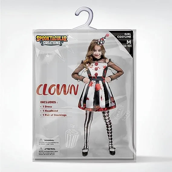 Spooktacular Creations Girls Black and White Scary Clown Costume