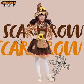 Sunflower Sweet Scarecrow Costume for Girls Kids Farmer