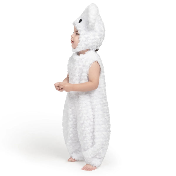 Toddlers Halloween Ghost Costume, White Belly Ghost Jumpsuit with Hood